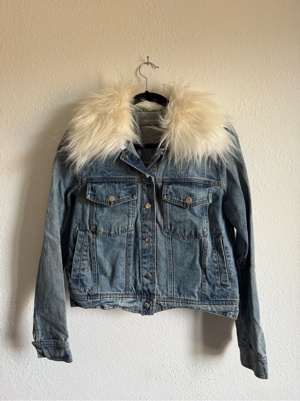 bagatelle Denim Jacket with White Faux Fur removable Collar